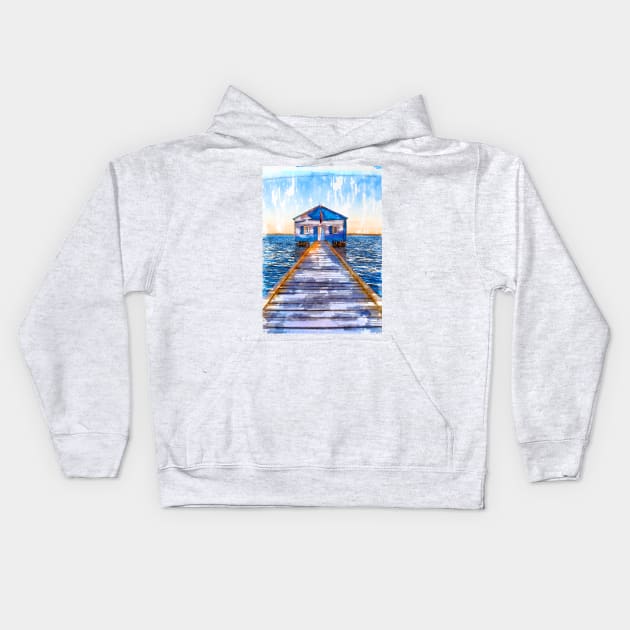 Lake Jetty To Cabin USA Kids Hoodie by ColortrixArt